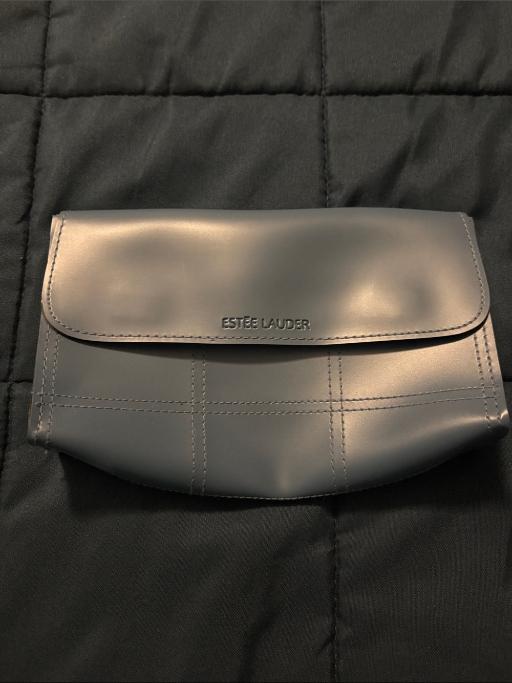 Free with $50 purchase Estée Lauder Blue Gray Faux Leather Cosmetic Pouch